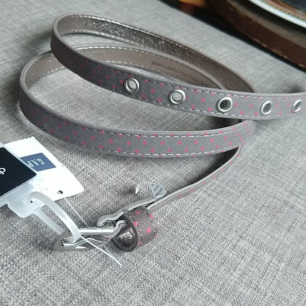 Gap Polkadot Skinny Neutral Brown Pink Thin Belt NWT